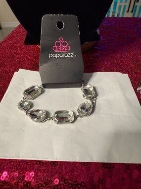 Paparazzi Silver Clear Crystal Statement Link Bracelet